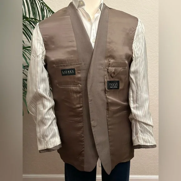 LAUREN RALPH LAUREN BLAZER SIZE 44 TAUPE BROWN SPORT COAT SUIT JACKET